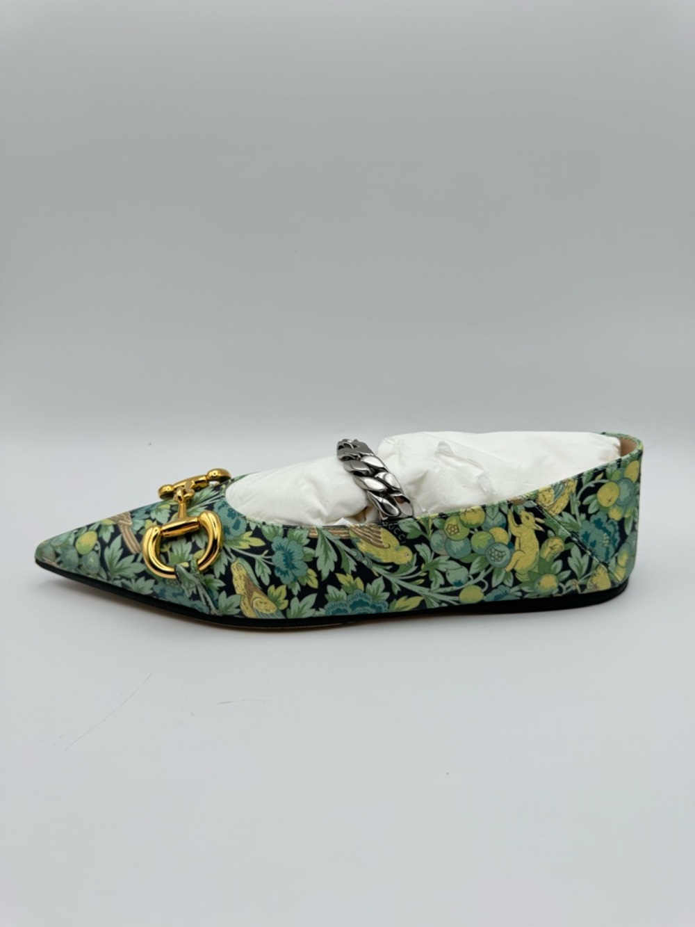 Gucci x Liberty Horsebit Chain Ballet Flats Floral Pointed Toe 36 W Box - Picture 3 of 8